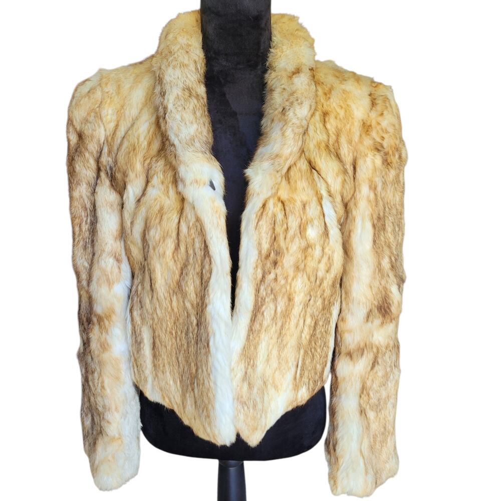Vintage Rabbit Fur Jacket Coat Tan Brown Size M